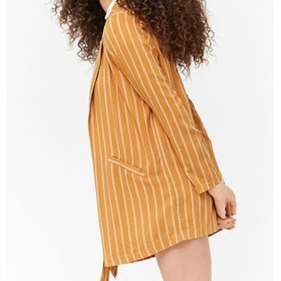 F21 Striped Longline Open Front Jacket - Picture 2 of 3